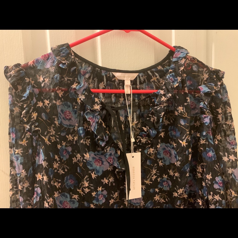 NWT Rebecca Taylor 0 SOLSTICE black silk blouse